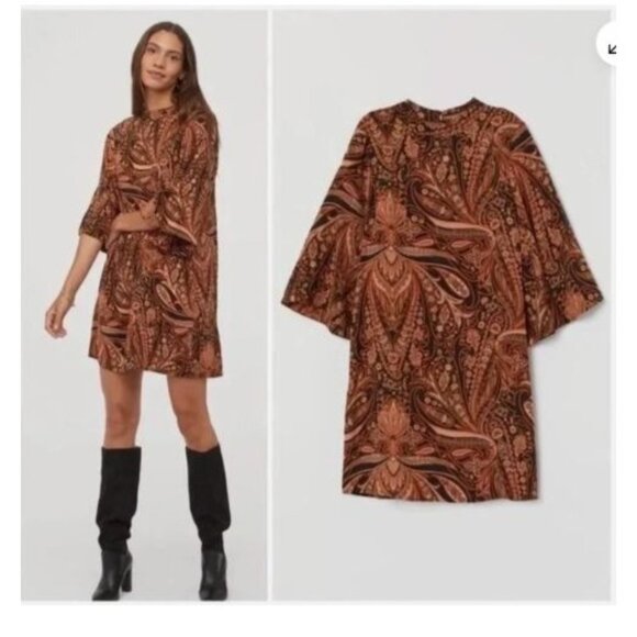 Richard Allan X H&M dress size 14 Womens Paisley 3/4 Sleeve Viscose boho new - Picture 8 of 8